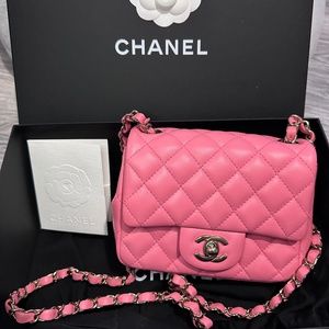 Lambskin Quilted Mini Square flap pink